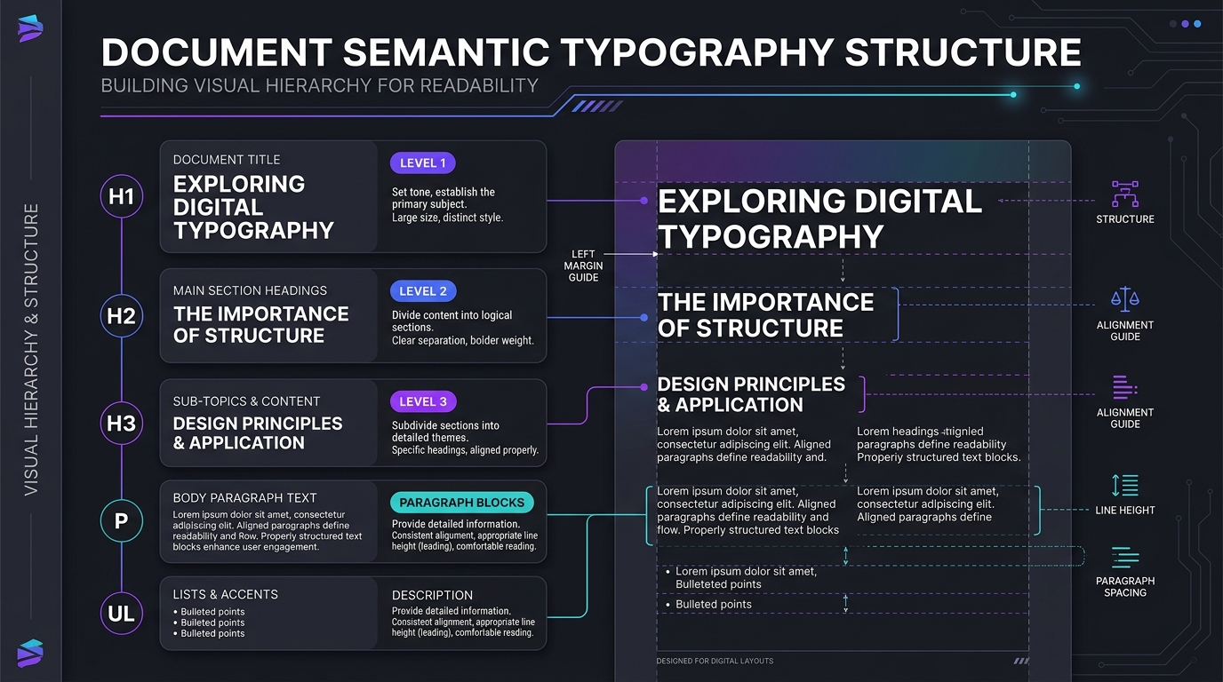 Diagram showing heading hierarchy and paragraph alignment structure in an editable Word document.