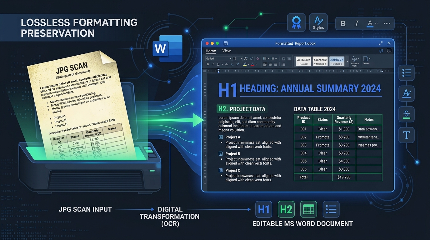 Illustration highlighting document formatting preservation during image to Word conversion.