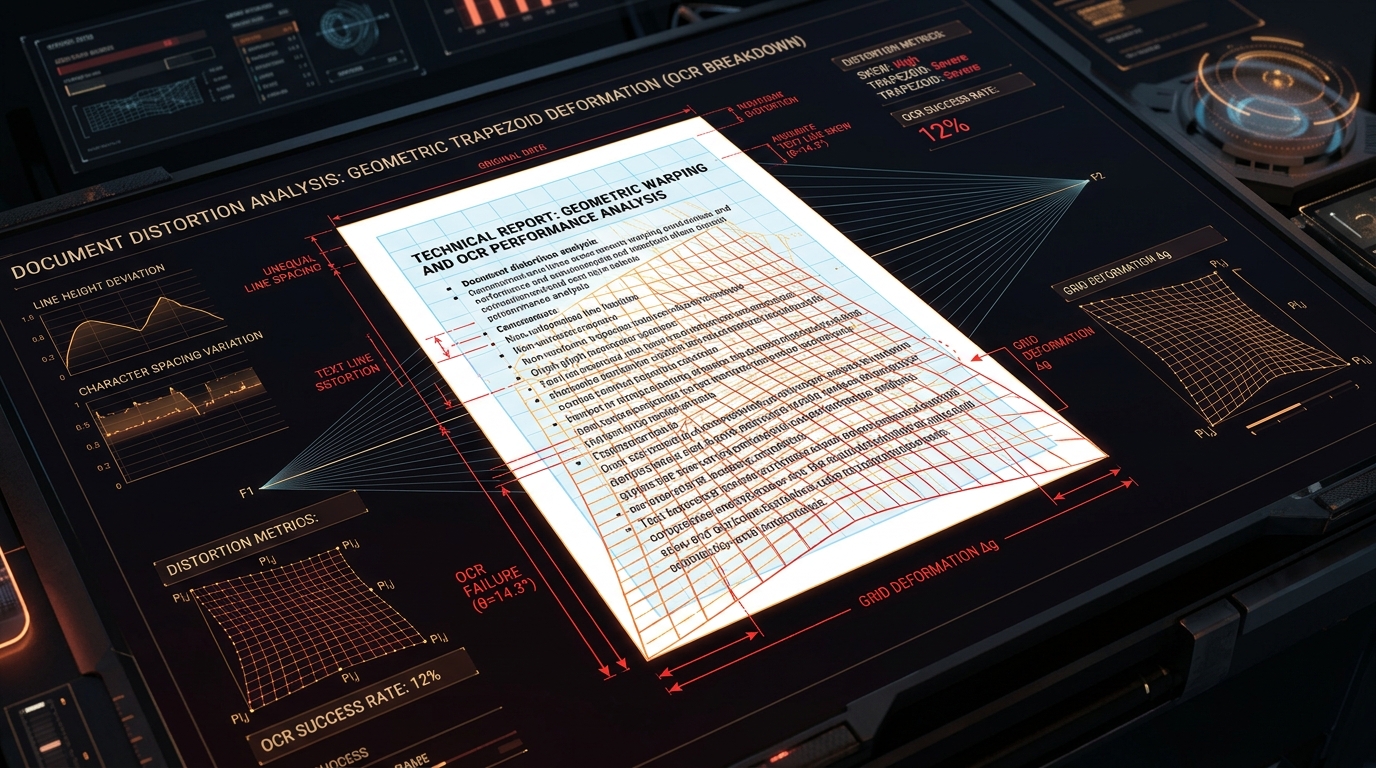 Illustration comparing straight text line tracking against skewed baseline detection errors.