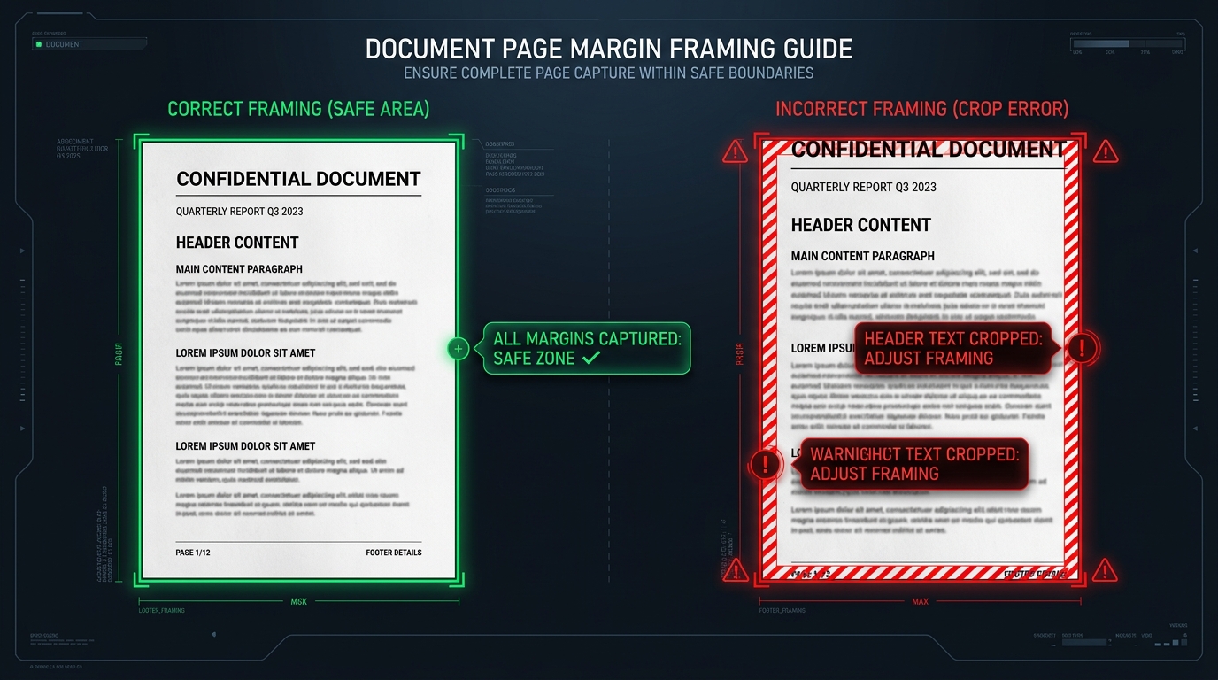 Guide diagram illustrating full document page margin framing to avoid cropped headers or footers.